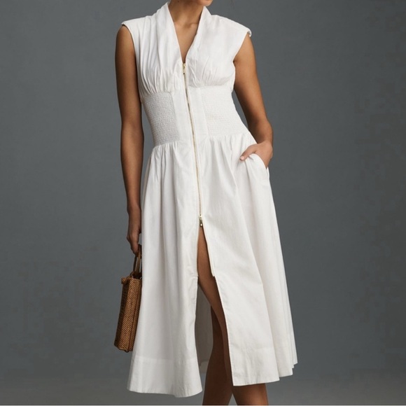 Anthropologie Dresses & Skirts - Anthropologie Tommie Cap Sleeve White Midi Dress